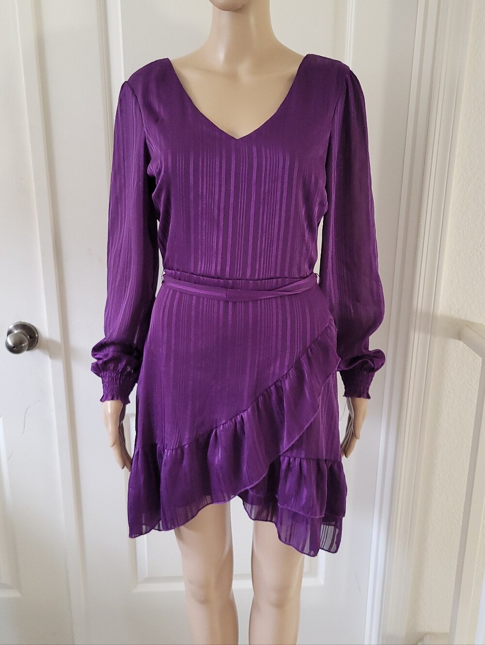 City Vibe Metallic purple Wrap Dress Size 7